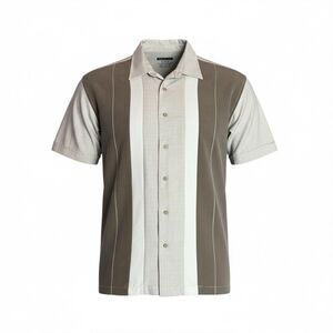 Van Heusen Studio Shirt Mens XL Brown/Tan Short Sleeve Button Up Bowling Style